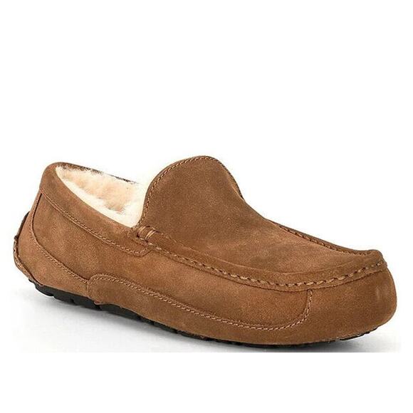 UGG Men's Ascot Brown Suede Wool Lining Moc Toe Moccasins Slippers Shoes 9 - Picture 2 of 12